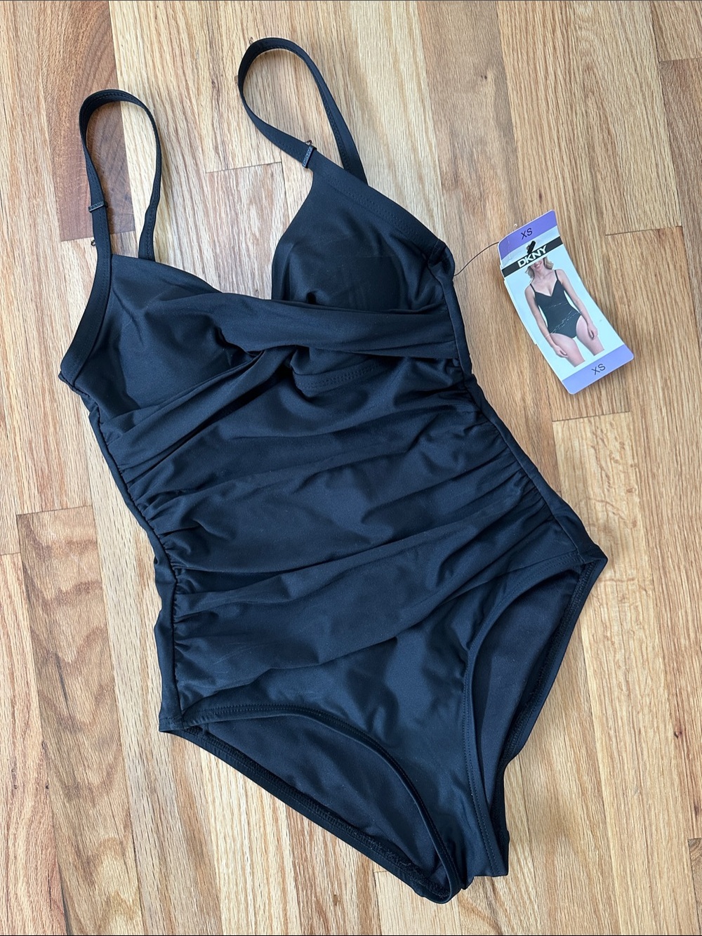 DKNY Black Ruched One-Piece Swimwear